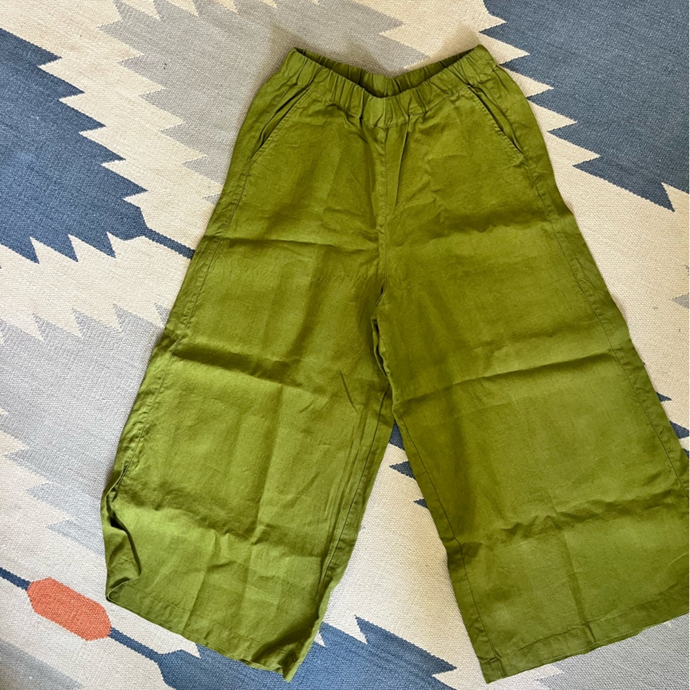 not perfect linen Wels maxi wide leg pants moss green